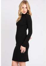 Load image into Gallery viewer, Black Mock Neck Ribbed Dress