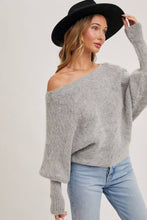 Load image into Gallery viewer, BOAT NECK DOLMAN SLEEVE RIBBED FUZZY KNIT SWEATER