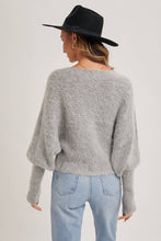 Load image into Gallery viewer, BOAT NECK DOLMAN SLEEVE RIBBED FUZZY KNIT SWEATER