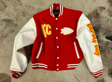 Load image into Gallery viewer, Kansas City Chiefs Leather Sleeved Varsity Jacket