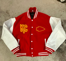 Load image into Gallery viewer, Kansas City Chiefs Leather Sleeved Varsity Jacket (Style 2)