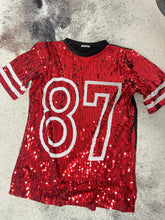 Load image into Gallery viewer, Red Sequin ‘87’ Jersey Dress