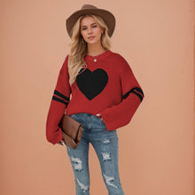 Load image into Gallery viewer, Valentine Heart Knit Sweater Womens Crew Neck Pullover