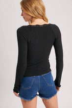 Load image into Gallery viewer, LACE TRIM BUTTON DOWN HENLEY KNIT TOP