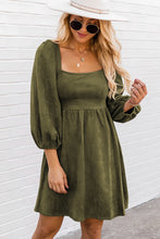 Load image into Gallery viewer, Suede Square Neck Puff Sleeve Dress
