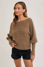 Load image into Gallery viewer, BOAT NECK DOLMAN SLEEVE RIBBED FUZZY KNIT SWEATER