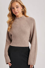 Load image into Gallery viewer, MOCK NECK OPEN BACK RIBBED KNIT TIE SWEATER TOP