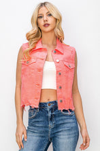 Load image into Gallery viewer, Distressed Crop Denim Vest