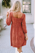 Load image into Gallery viewer, Suede Square Neck Puff Sleeve Dress