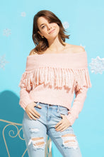 Load image into Gallery viewer, Off Shoulder Chunky Knit Fringe Sweater