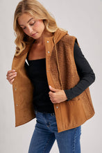 Load image into Gallery viewer, SHERPA FLEECE HOODED VEST WITH FAUX SUEDE INNER