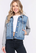 Load image into Gallery viewer, Long Sleeve Contrast Terry Sleeve with Hoodie Jacket