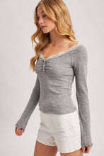 Load image into Gallery viewer, LACE TRIM BUTTON DOWN HENLEY KNIT TOP