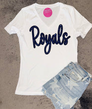 Load image into Gallery viewer, Royals Script V-Neck Tee w/Sequin Patch
