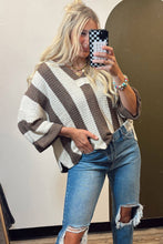 Load image into Gallery viewer, Red Stripe Colorblock V Neck Bracelet Sleeve Sweater