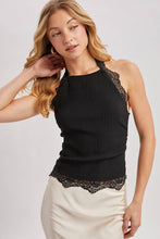 Load image into Gallery viewer, TEXTURED LACE TRIMMED HALTER TOP