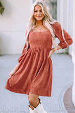 Load image into Gallery viewer, Suede Square Neck Puff Sleeve Dress
