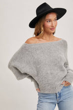 Load image into Gallery viewer, BOAT NECK DOLMAN SLEEVE RIBBED FUZZY KNIT SWEATER