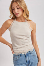 Load image into Gallery viewer, TEXTURED LACE TRIMMED HALTER TOP