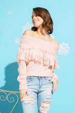 Load image into Gallery viewer, Off Shoulder Chunky Knit Fringe Sweater
