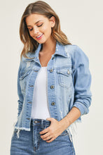 Load image into Gallery viewer, Frayed Hem Washed Jean Jacket