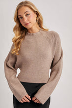 Load image into Gallery viewer, MOCK NECK OPEN BACK RIBBED KNIT TIE SWEATER TOP