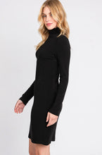 Load image into Gallery viewer, Black Mock Neck Ribbed Dress