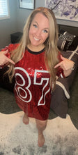 Load image into Gallery viewer, Red Sequin ‘87’ Jersey Dress