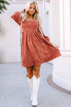 Load image into Gallery viewer, Suede Square Neck Puff Sleeve Dress