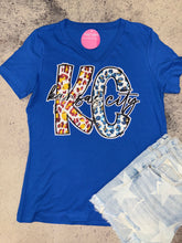 Load image into Gallery viewer, KC Leopard Combo Chiefs Royals V-Neck Tee w/Sequin Patch