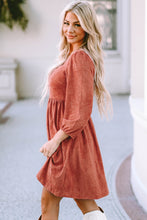 Load image into Gallery viewer, Suede Square Neck Puff Sleeve Dress