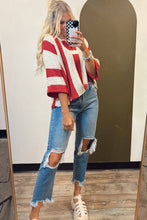 Load image into Gallery viewer, Red Stripe Colorblock V Neck Bracelet Sleeve Sweater