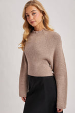 Load image into Gallery viewer, MOCK NECK OPEN BACK RIBBED KNIT TIE SWEATER TOP