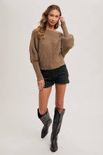 Load image into Gallery viewer, BOAT NECK DOLMAN SLEEVE RIBBED FUZZY KNIT SWEATER