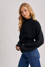 Load image into Gallery viewer, MOCK NECK OPEN BACK RIBBED KNIT TIE SWEATER TOP
