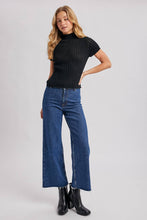 Load image into Gallery viewer, OPEN-KNIT MOCK NECK POINTELLE RUFFLE EDGE SWEATER TEE TOP