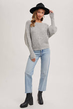 Load image into Gallery viewer, BOAT NECK DOLMAN SLEEVE RIBBED FUZZY KNIT SWEATER