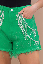 Load image into Gallery viewer, Sprinkled and Fringed Denim Shorts