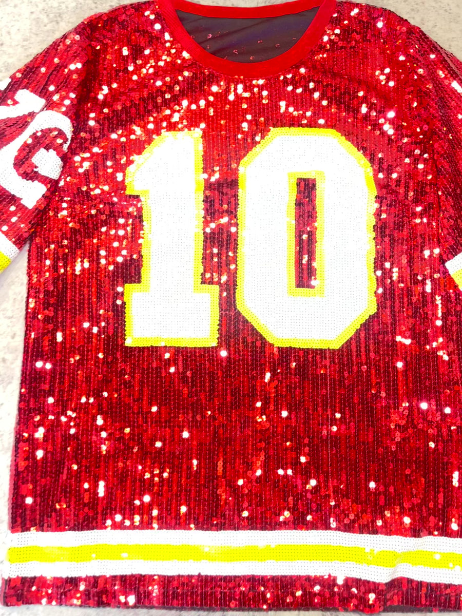10 Pacheco Chiefs Sequin Jersey Shirt Dress – Maxi Laine's Boutique