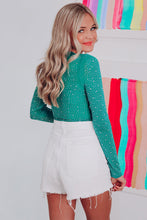 Load image into Gallery viewer, Teal Rhinestone Bodysuit (Long Sleeve)