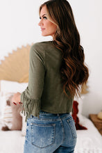Load image into Gallery viewer, Green cross over fringe top