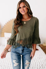 Load image into Gallery viewer, Green cross over fringe top