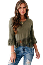 Load image into Gallery viewer, Green cross over fringe top
