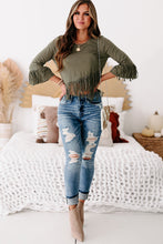 Load image into Gallery viewer, Green cross over fringe top