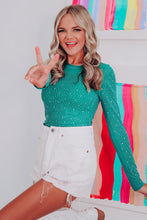 Load image into Gallery viewer, Teal Rhinestone Bodysuit (Long Sleeve)