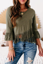 Load image into Gallery viewer, Green cross over fringe top