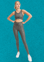 Load image into Gallery viewer, “Enter Sandman” Metallic Overlay Foil Print Highwaist Leggings