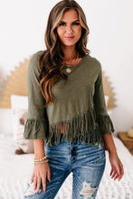 Load image into Gallery viewer, Green cross over fringe top