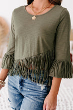 Load image into Gallery viewer, Green cross over fringe top