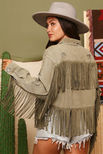 Load image into Gallery viewer, “I Guess I’m in Love” Distressed Wash Jacket with Fringe Detail